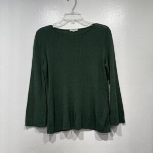 Eileen Fisher Green Linen Nylon Blend Knit Top Womens Pull Over Semi Sheer READ